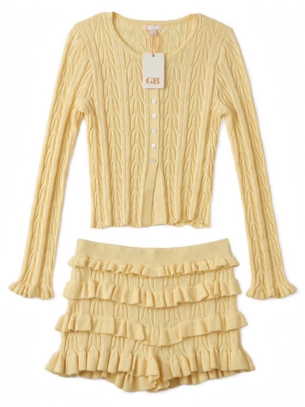 Gianni Bini Butter Yellow Cardigan Skort 2 Piece Set L Homecoming Game NWT
